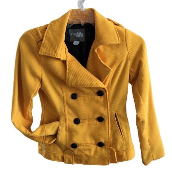 Charlotte Russe Yellow Jacket Corduroy Pea Coat S - Picture 2 of 5